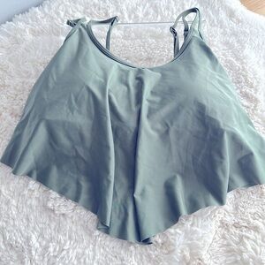 Adorable army green bikini top with asymmetrical longer front ruffle